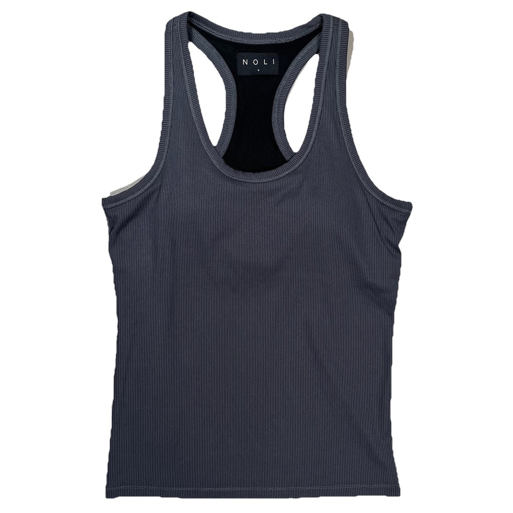 New Noli Yoga Womens Charcoal Gray Ribbed Sculpt Tank Sz Medium Built In Bra NWT